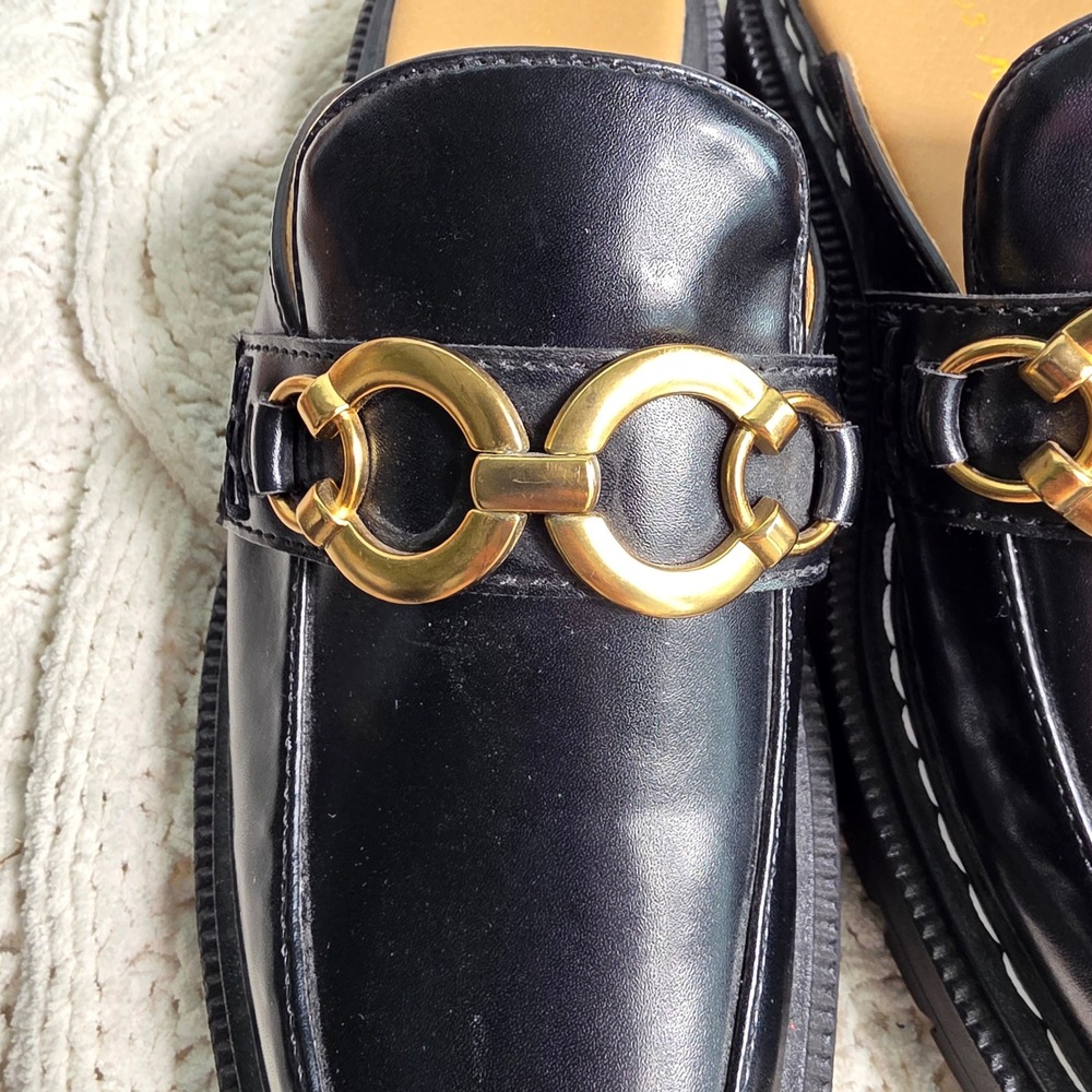 Circus by Sam Edelman Mules Chunky Loafer Black Gold Chain Platform Women 6 NEW - Picture 3 of 7